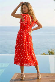 Red polka-dot midi dress